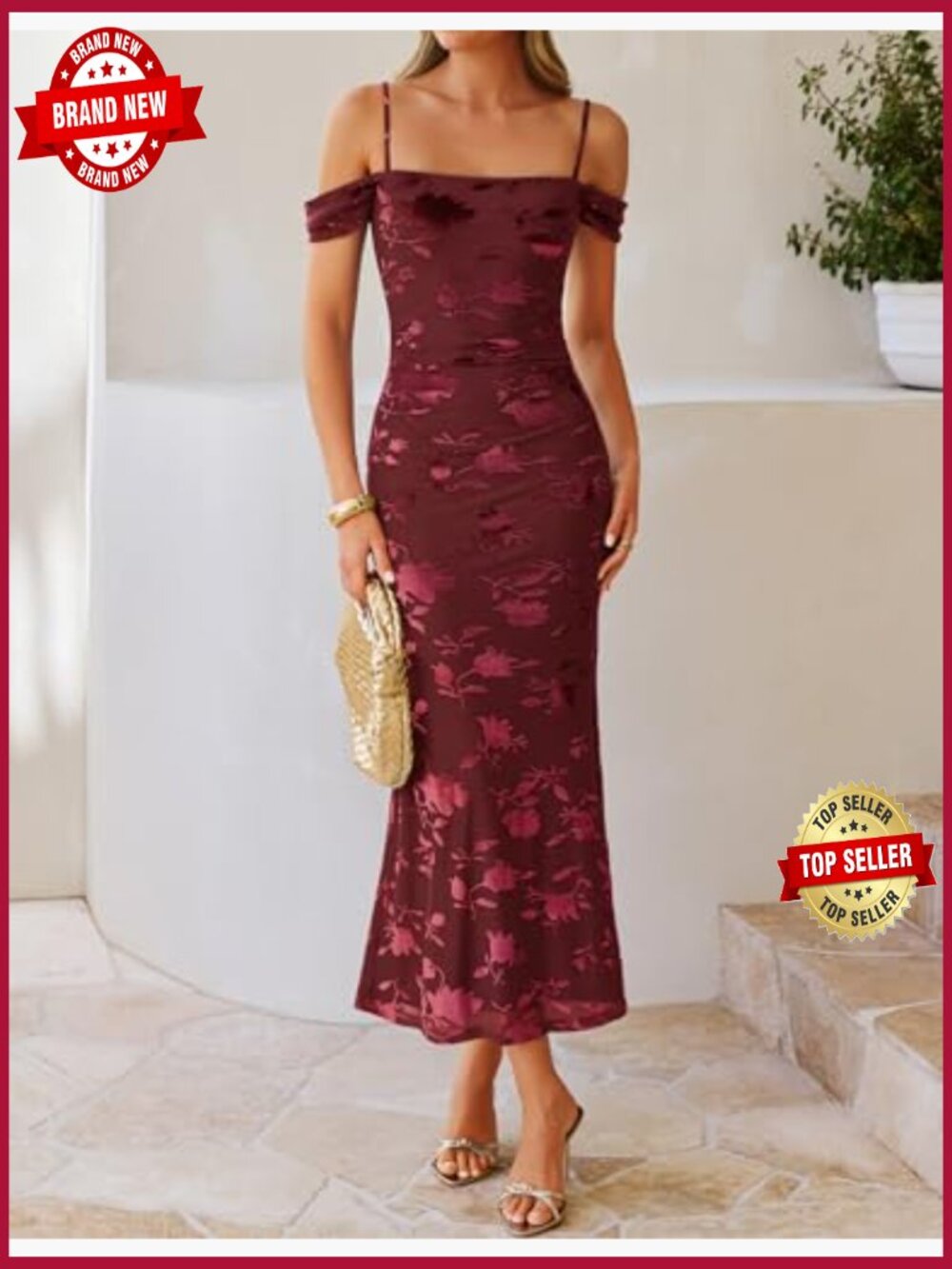 Sleeveless Floral Bodycon Maxi Dress Spaghetti Strap Mesh Long Party Dress - Picture 5 of 7
